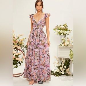 Floral Print Sweetheart Neck Lace Up
Backless Ruffle Trim Dress